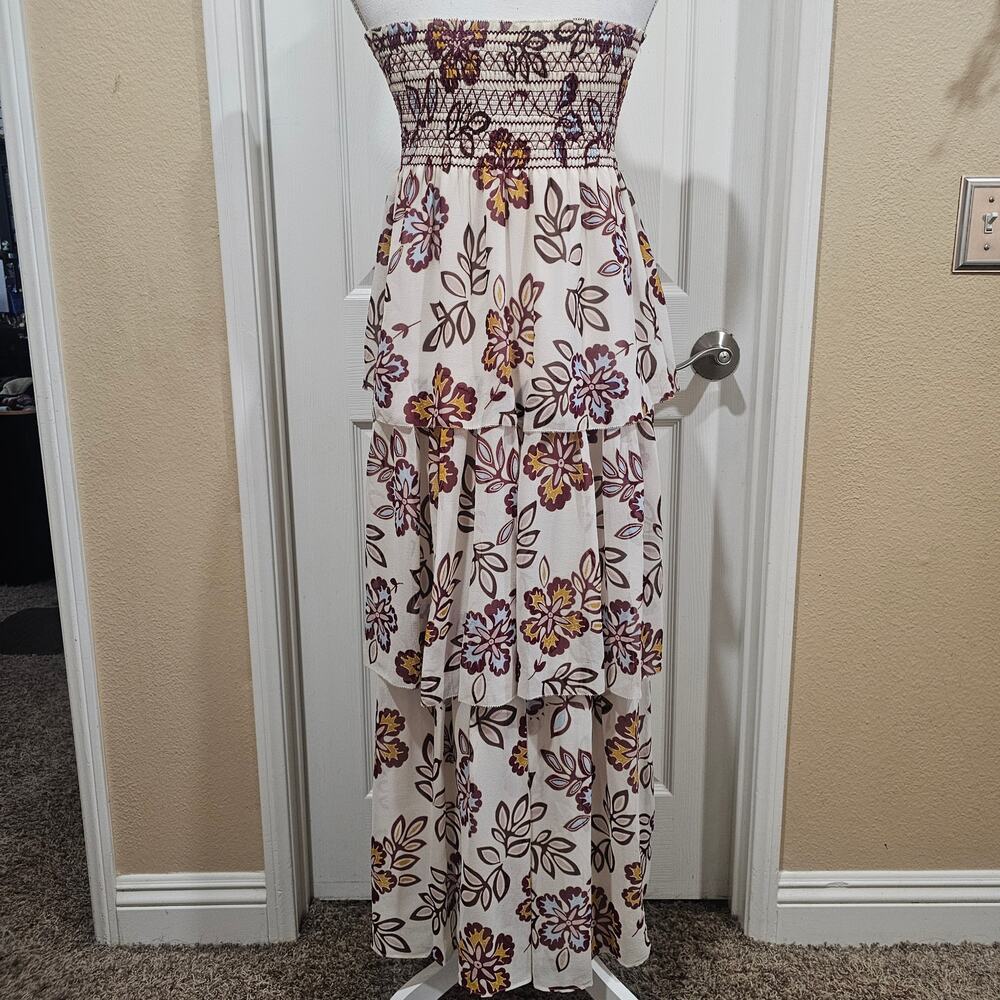 Tory Burch 100% Silk Floral Strapless Midi Dress Size S - Picture 2 of 6